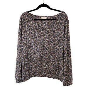 Loft Multicolor‎ Floral Garden Long Sleeve V-Neckline Silky Blouse